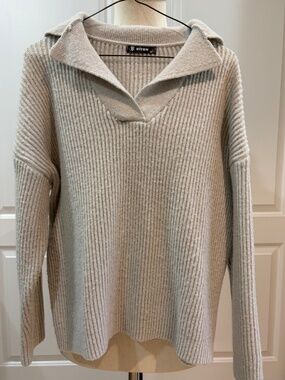BTFBM Beige Ribbed Collared Sweater